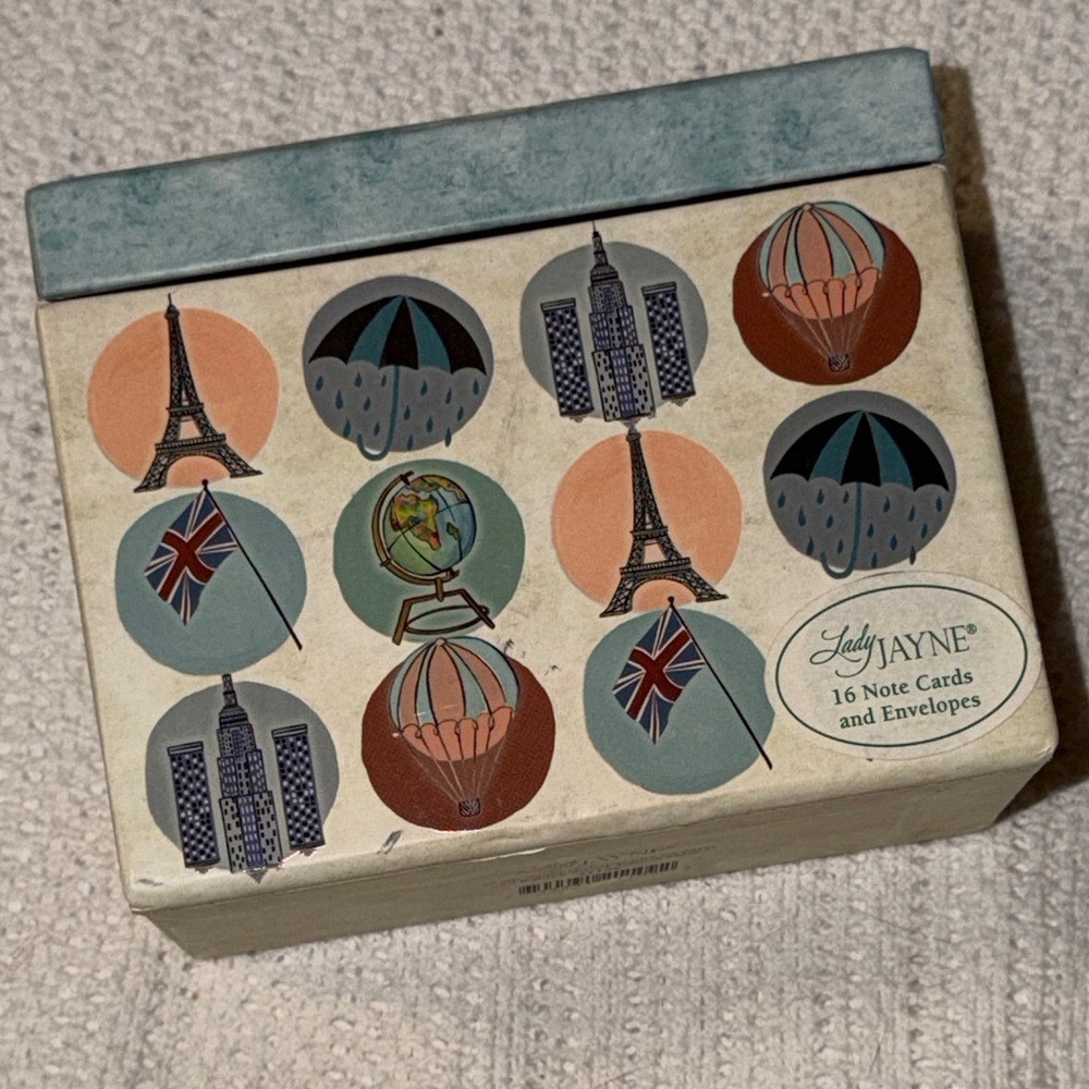 Lady Jayne Travel Theme Note Cards 16 Count Boxed Stationery Paris London NYC